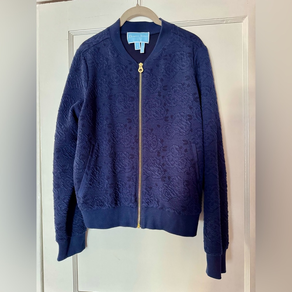 Draper James Navy Floral Bomber Jacket - Size M